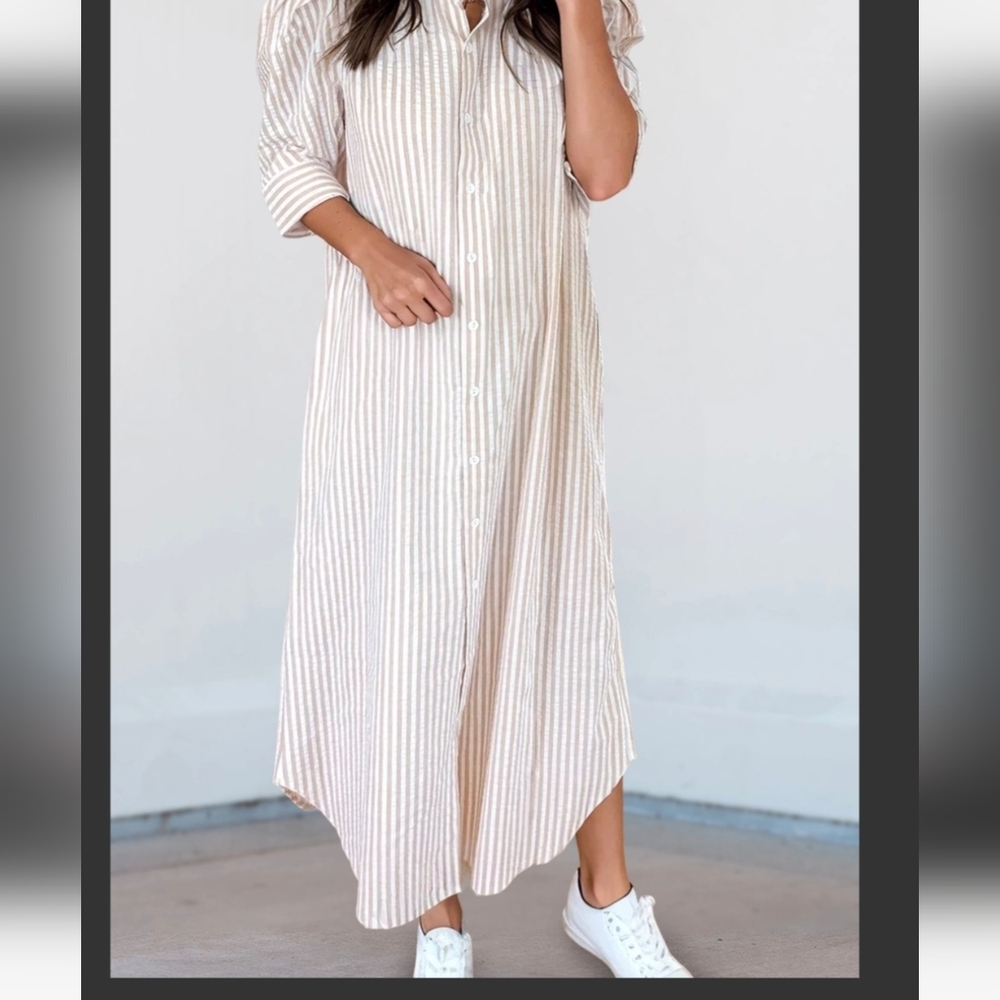 Striped Button-Down Midi Dress